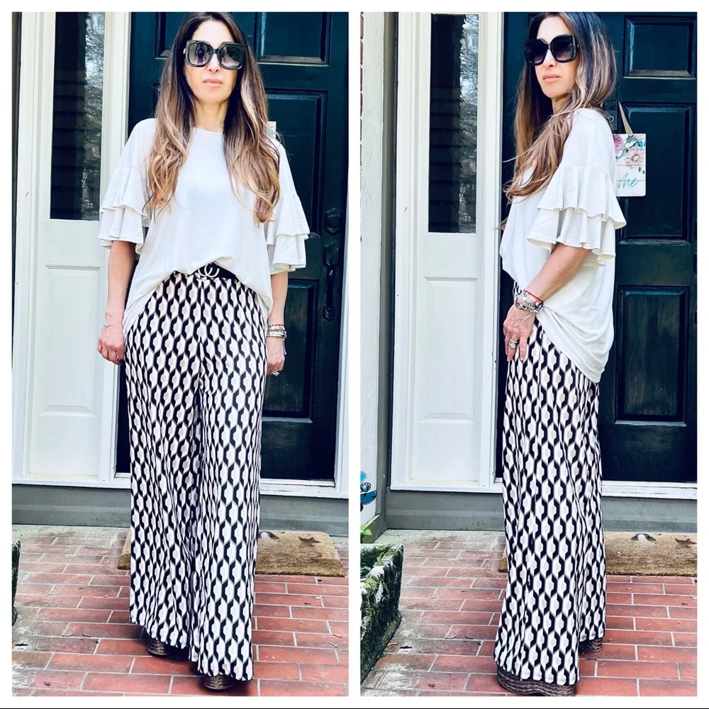 Made in Italy Retro Chic Print wide Leg Pants - Picture 6 of 10